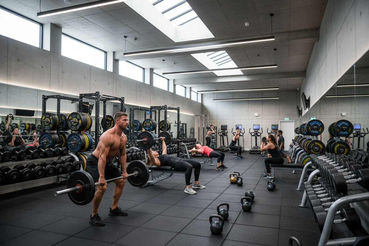 keep the gym theme but add more weights and less machines